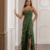 VESTIDO LIBIA CREPE BABADOS - VERDE OLIVA