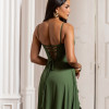 VESTIDO LIBIA CREPE BABADOS - VERDE OLIVA