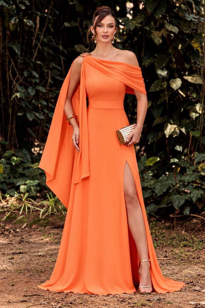 VESTIDO LIVIA UM OMBRO DETALHE FIVELA - LARANJA