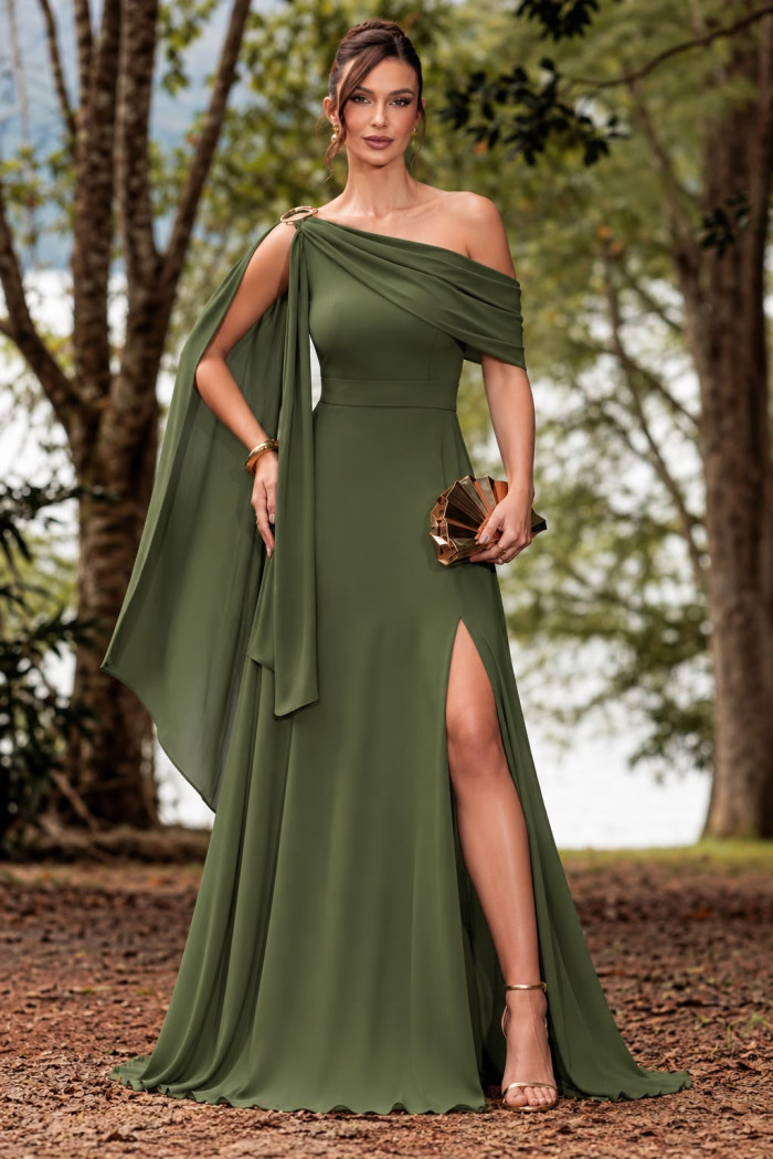 VESTIDO LIVIA UM OMBRO DETALHE FIVELA - VERDE OLIVA