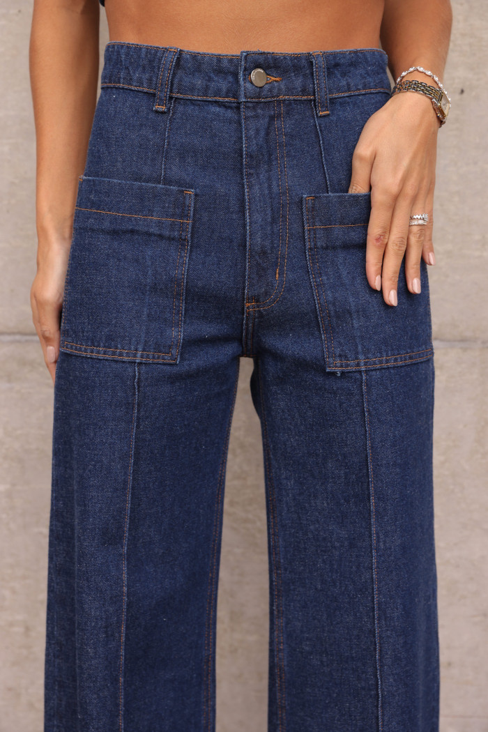 CALÇA BERLIM JEANS BOLSOS - AZUL