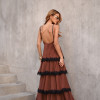 VESTIDO TOULOSE POÁ CAMADAS COM RENDA - MARROM