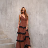VESTIDO TOULOSE POÁ CAMADAS COM RENDA - MARROM