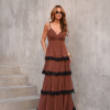 VESTIDO TOULOSE POÁ CAMADAS COM RENDA - MARROM