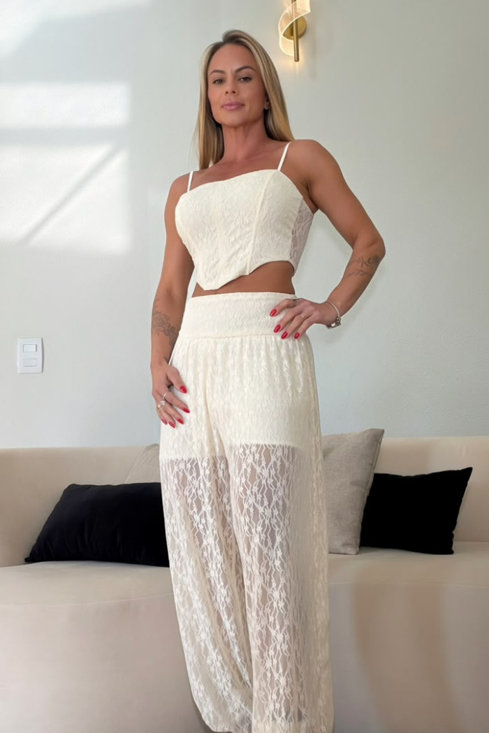 CONJUNTO NORONHA RENDA BLUSA E CALÇA - CREME