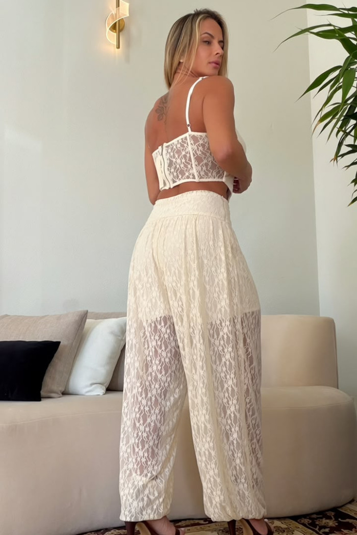 CONJUNTO NORONHA RENDA BLUSA E CALÇA - CREME