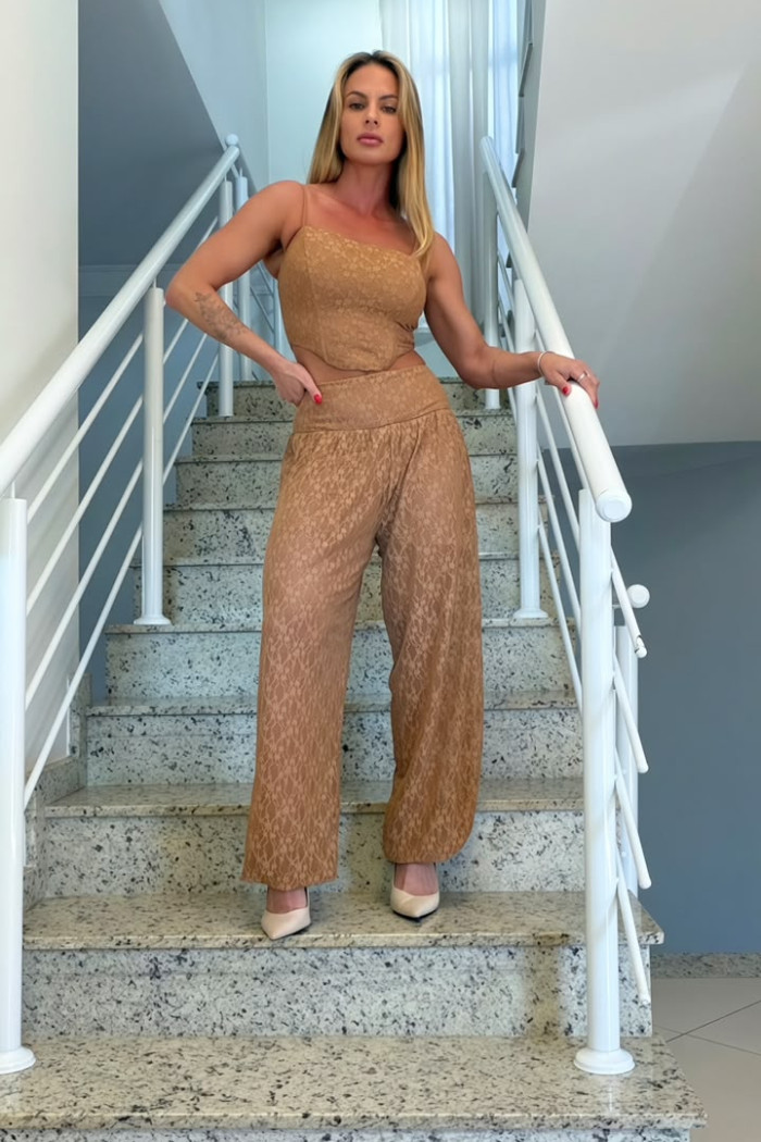 CONJUNTO NORONHA RENDA BLUSA E CALÇA - CAPUCCINO