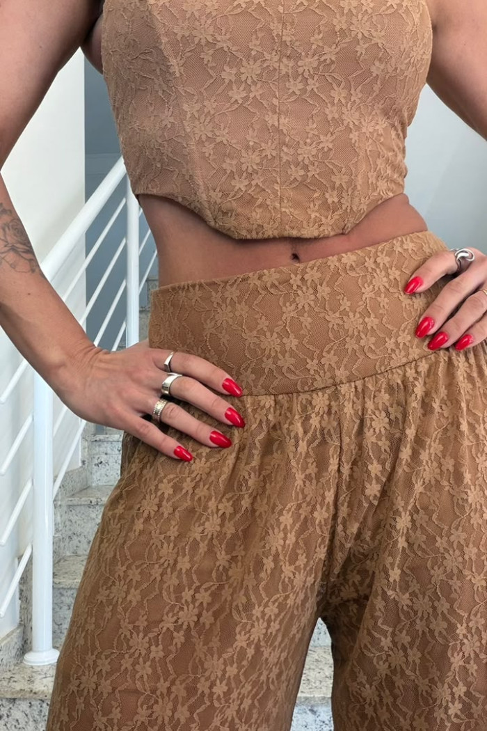 CONJUNTO NORONHA RENDA BLUSA E CALÇA - CAPUCCINO