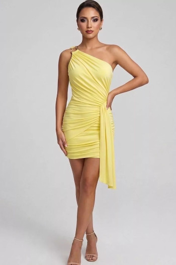 VESTIDO COPACABANA CURTO DETALHE FIVELA UM OMBRO - AMARELO