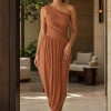 VESTIDO LORENA ASSIMÉTRICO UM OMBRO - TERRA