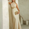VESTIDO LONGO TALITA FRENTE ÚNICA DETALHE FIVELA - BEGE