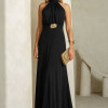 VESTIDO LONGO TALITA FRENTE ÚNICA DETALHE FIVELA - PRETO