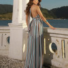 VESTIDO DIANA LONGO CHIFFON FRENTE ÚNICA - AZUL