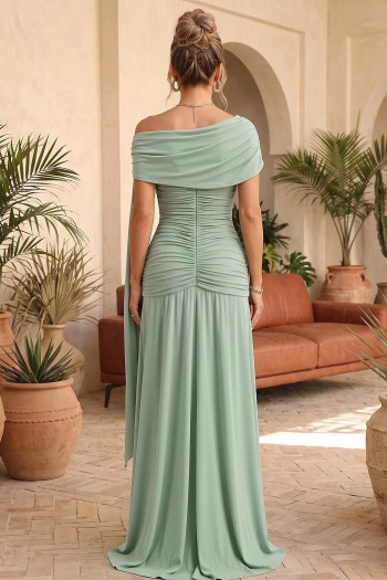 VESTIDO RIVIA LONGO DRAPEADO COM CAPA - VERDE ACQUA