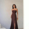 VESTIDO DE FESTA BRUXELAS CREPE FENDA - MARROM