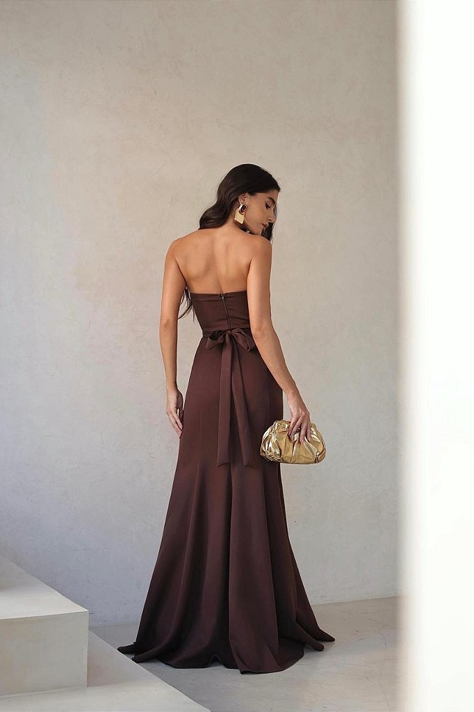 VESTIDO DE FESTA BRUXELAS CREPE FENDA - MARROM