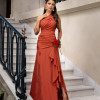 VESTIDO IZADORA LONGO UM OMBRO FENDA BABADO - TERRACOTA