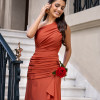 VESTIDO IZADORA LONGO UM OMBRO FENDA BABADO - TERRACOTA
