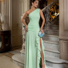 VESTIDO IZADORA LONGO UM OMBRO FENDA BABADO - VERDE TIFFANY