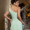 VESTIDO IZADORA LONGO UM OMBRO FENDA BABADO - VERDE TIFFANY