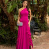 VESTIDO IZADORA LONGO UM OMBRO FENDA BABADO - FÚCSIA