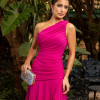VESTIDO IZADORA LONGO UM OMBRO FENDA BABADO - FÚCSIA
