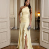 VESTIDO IZADORA LONGO UM OMBRO FENDA BABADO - AMARELO