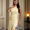 VESTIDO IZADORA LONGO UM OMBRO FENDA BABADO - AMARELO