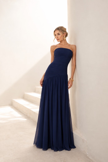 VESTIDO DE FESTA ALICE MICROTULE COM CAPA - AZUL MARINHO