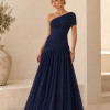 VESTIDO DE FESTA ALICE MICROTULE COM CAPA - AZUL MARINHO