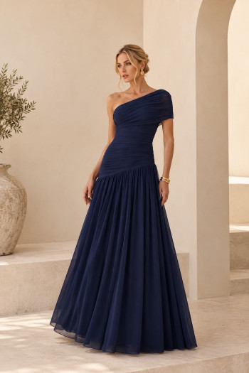VESTIDO DE FESTA ALICE MICROTULE COM CAPA - AZUL MARINHO
