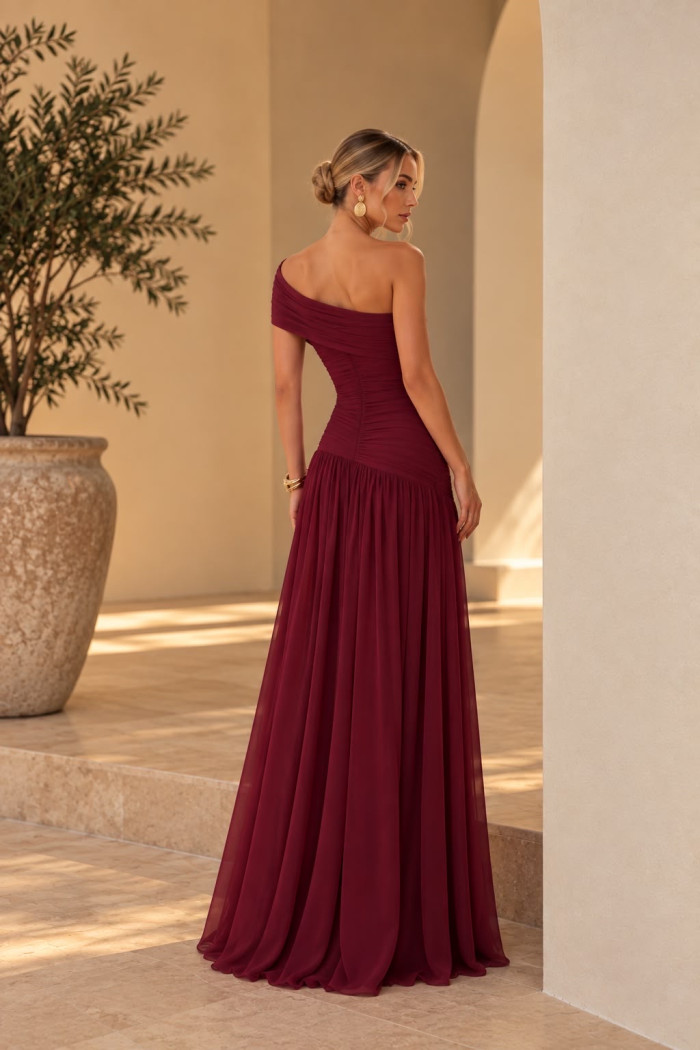 VESTIDO DE FESTA ALICE MICROTULE COM CAPA - VINHO