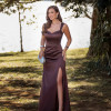 VESTIDO DE FESTA THALÍA DECOTE CORAÇÃO ALFAIATARIA PRADA - MARROM