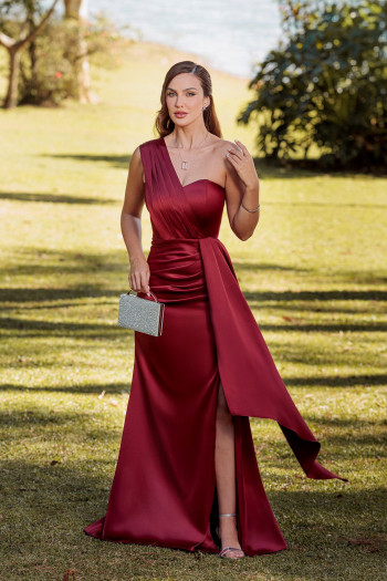 VESTIDO DE FESTA AMÁLIA LONGO UM OMBRO - MARSALA