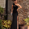 VESTIDO DE FESTA NULA MANGA FLOWERS CREPE FRANCÊS - PRETO