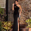 VESTIDO DE FESTA NULA MANGA FLOWERS CREPE FRANCÊS - PRETO