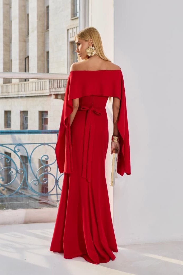 VESTIDO DE FESTE JOANE CREPE ALFAIATARIA COM CAPA - VERMELHO