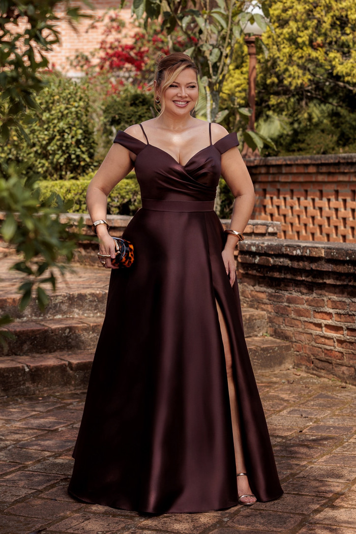 VESTIDO DE FESTA ANGÊLA PLUS ZIBELINE - MARROM
