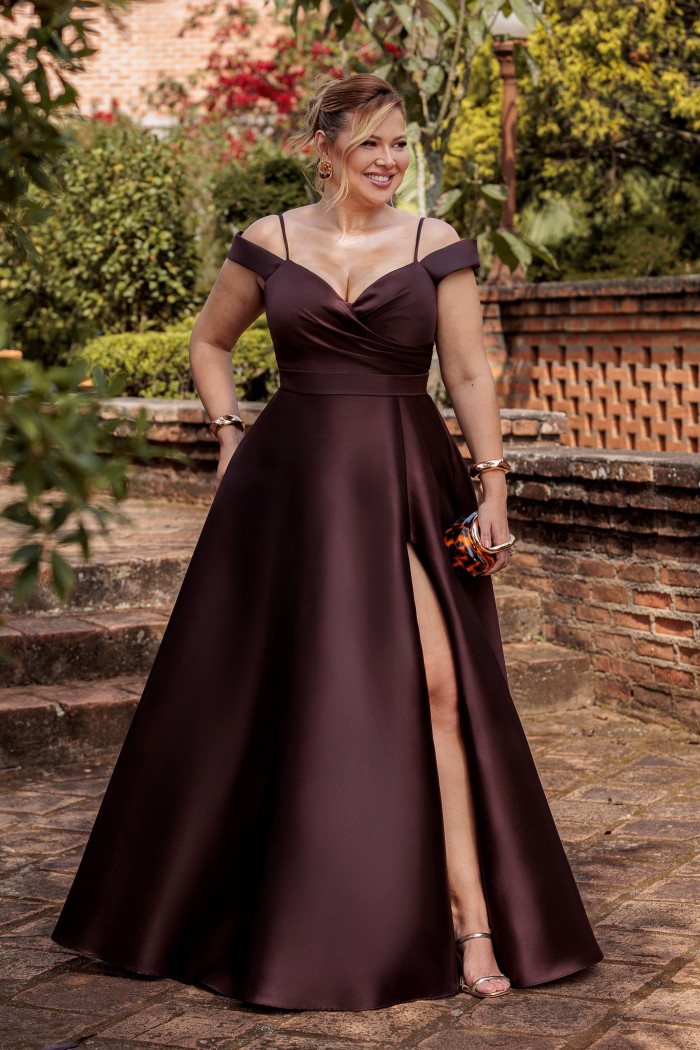 VESTIDO DE FESTA ANGÊLA PLUS ZIBELINE - MARROM