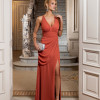 VESTIDO NÁPOLES CREPE MUSSELINE FENDA - TERRACOTA