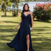 VESTIDO FRANCINE LONGO FENDA CHOKER - AZUL MARINHO