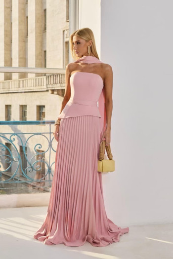  VESTIDO DE FESTA MAITÊ SAIA PLISSADA CHOKER - ROSA
