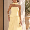 VESTIDO DE FESTA MAITÊ SAIA PLISSADA CHOKER - AMARELO MANTEIGA