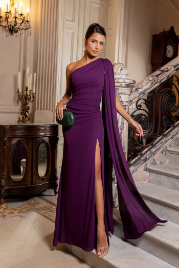 VESTIDO DE FESTA QUEBEC UM OMBRO - ROXO