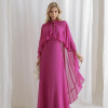 VESTIDO ANTONIETA LONGO CHIFFON CAPA BABADOS - FÚCSIA