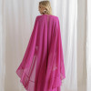 VESTIDO ANTONIETA LONGO CHIFFON CAPA BABADOS - FÚCSIA