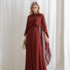 VESTIDO ANTONIETA LONGO CHIFFON CAPA BABADOS - VINHO