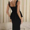 CONJUNTO BLUSA PEPLUM E SAIA MIDI SINGAPURA - PRETO