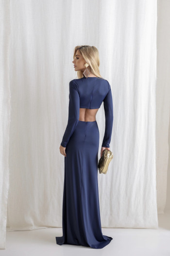 VESTIDO COLÔMBIA BUSTO TORCIDO MANGA LONGA - AZUL MARINHO