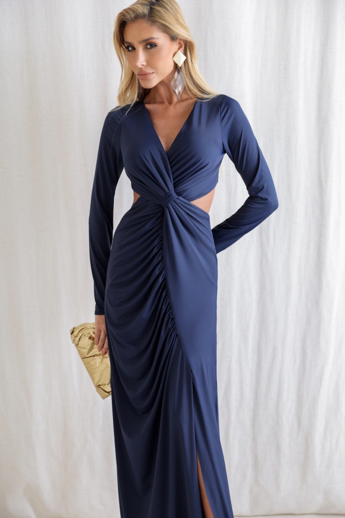 VESTIDO COLÔMBIA BUSTO TORCIDO MANGA LONGA - AZUL MARINHO